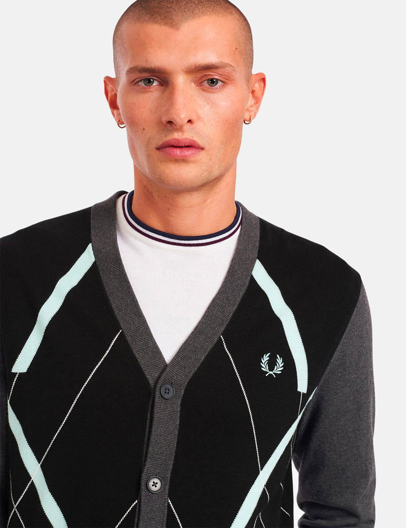 Fred Perry Abstract Argyle Cardigan - Schwarz
