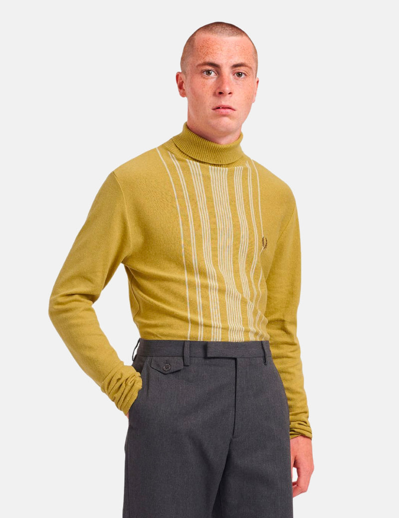 Fred Perry Re-Issue Stripe Knitted Roll Neck - 1964 Gold