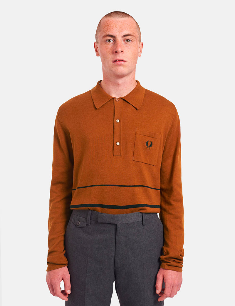 Fred Perry Re-Issue Knitted Stripe LS Polo - Hazel