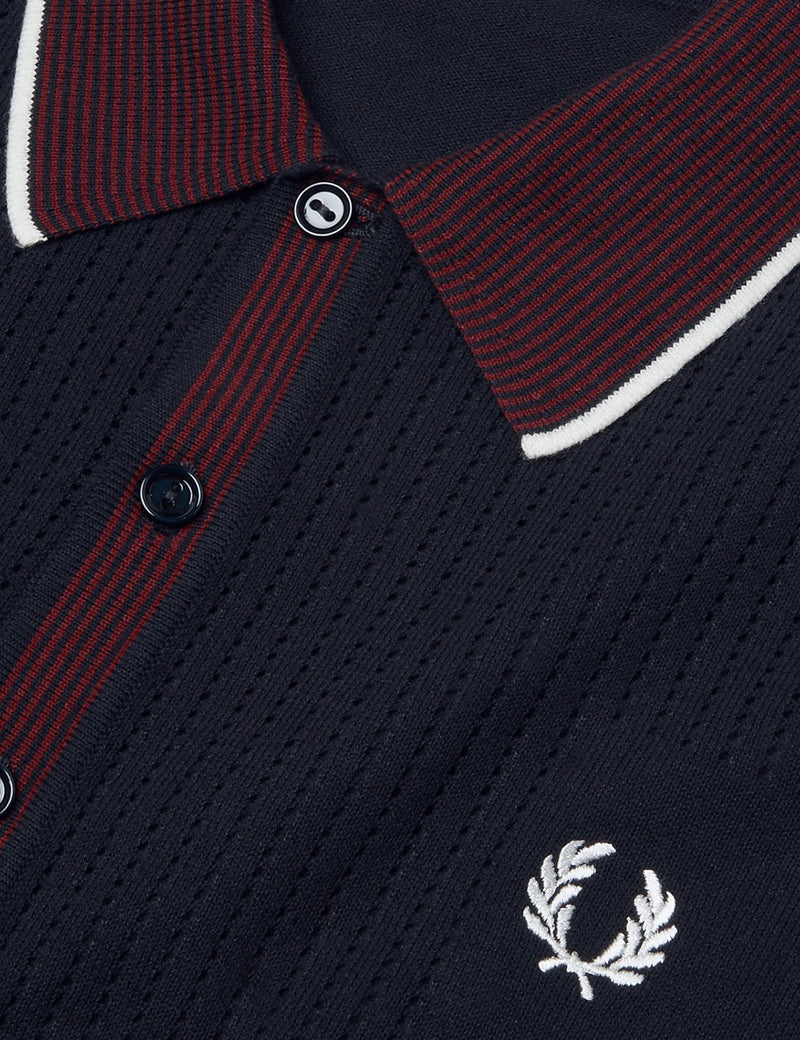 Fred Perry Pointelle Knit Shirt - Navy Blue