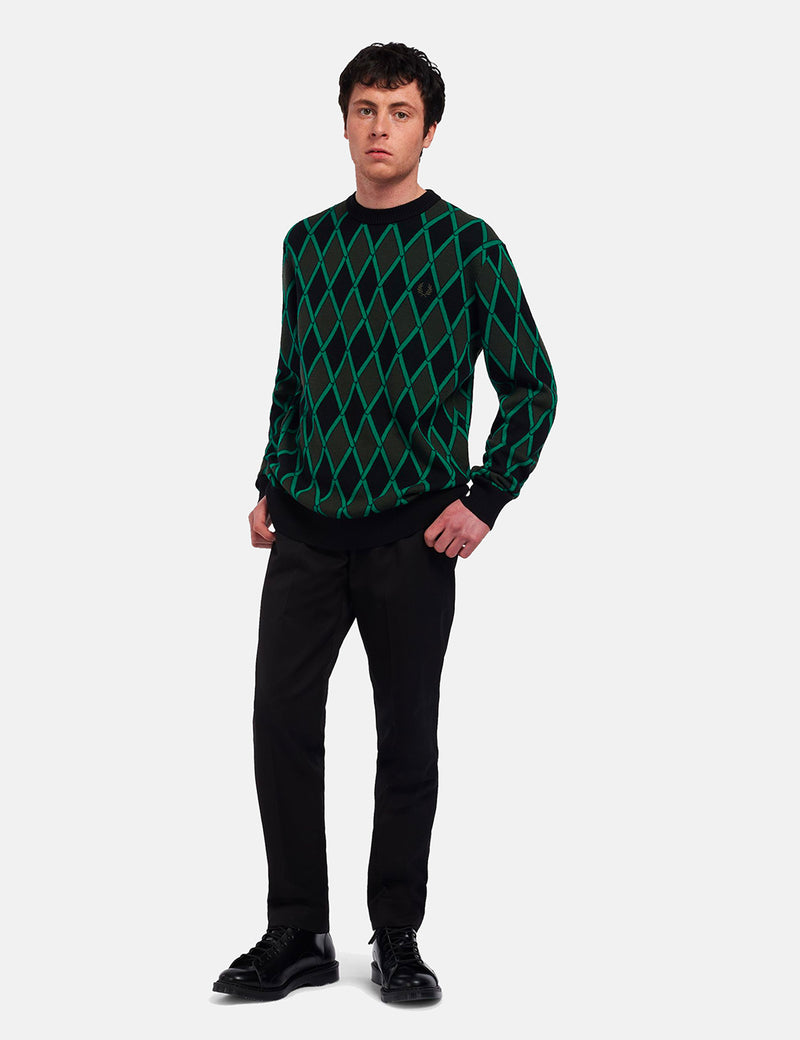 Fred Perry Harlequin Crew Neck Jumper - Vivid Green