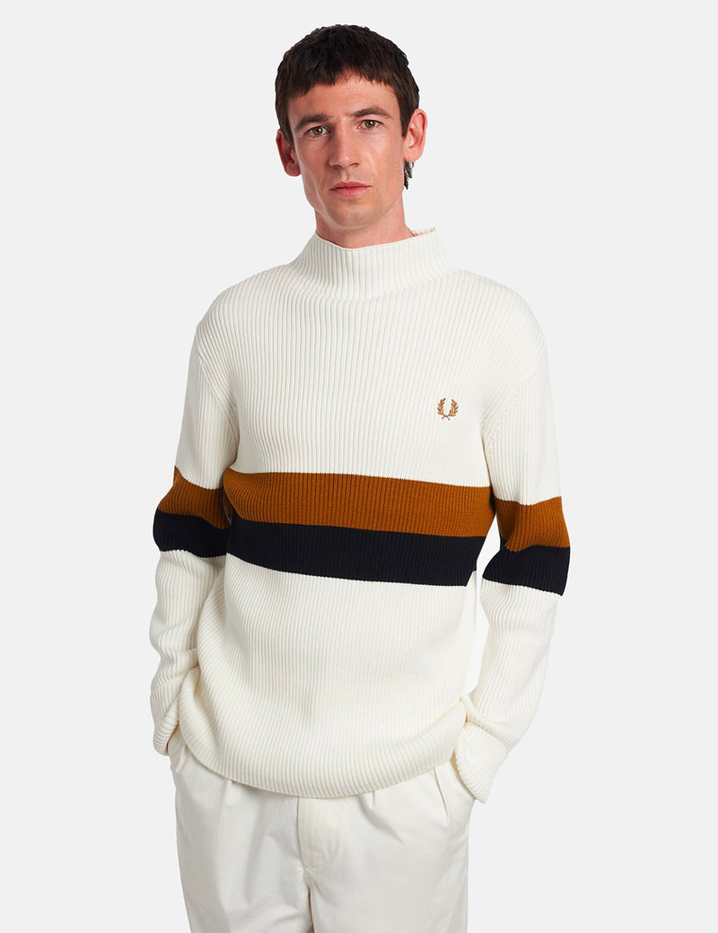 Fred Perry Ribbed Funnel Neck Jumper - Snow White