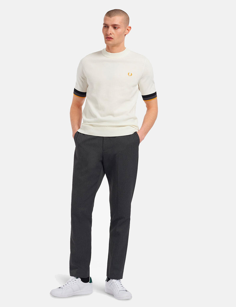 Fred Perry Striped Cuff Knitted T-Shirt - Snow White