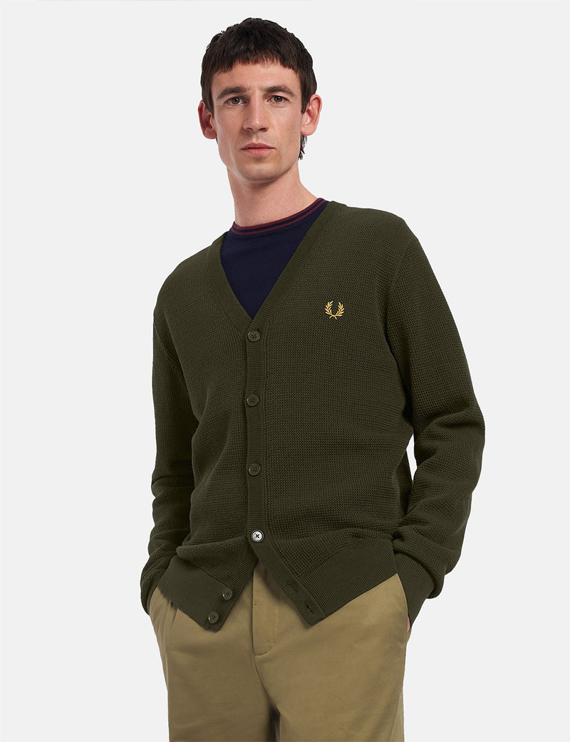 Fred Perry Textured Cardigan - Hunting Green