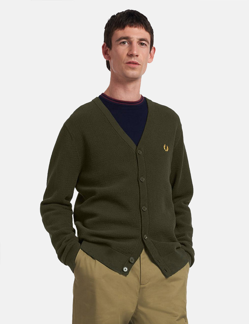 Fred Perry Textured Cardigan - Hunting Green