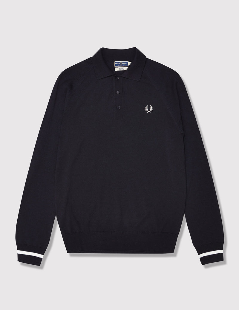 Fred Perry Tipped Cuff Knit Polo Shirt - Navy