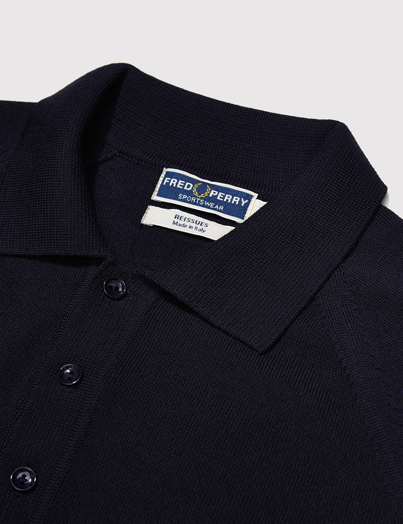 Fred Perry Tipped Cuff Knit Polo Shirt - Navy