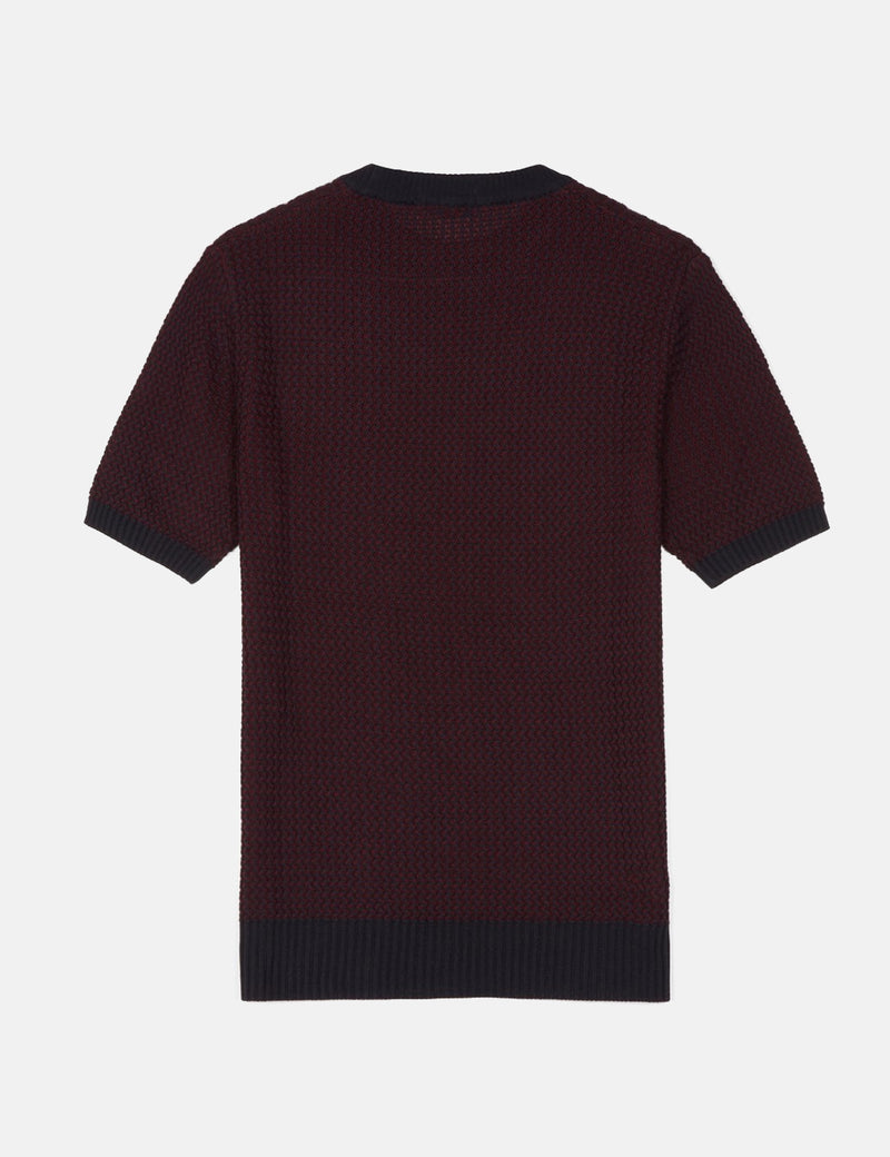 Fred Perry Re-issues Two Colour Knit Crew Neck Shirt - Maroon