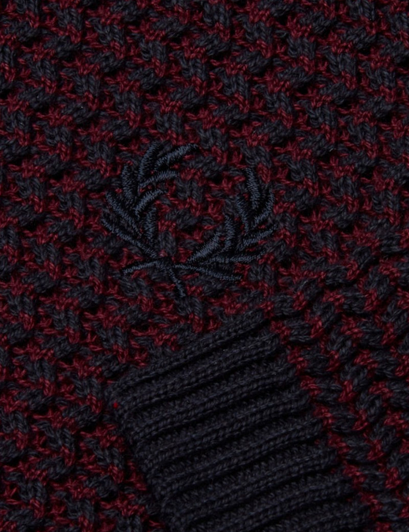 Fred Perry Re-issues Two Colour Knit Crew Neck Shirt - Maroon