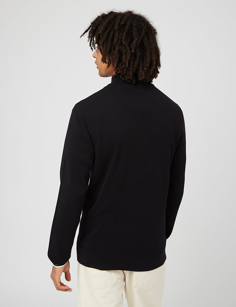 Fred Perry Pique strukturiertes Sweatshirt mit halbem Reißverschluss - Schwarz