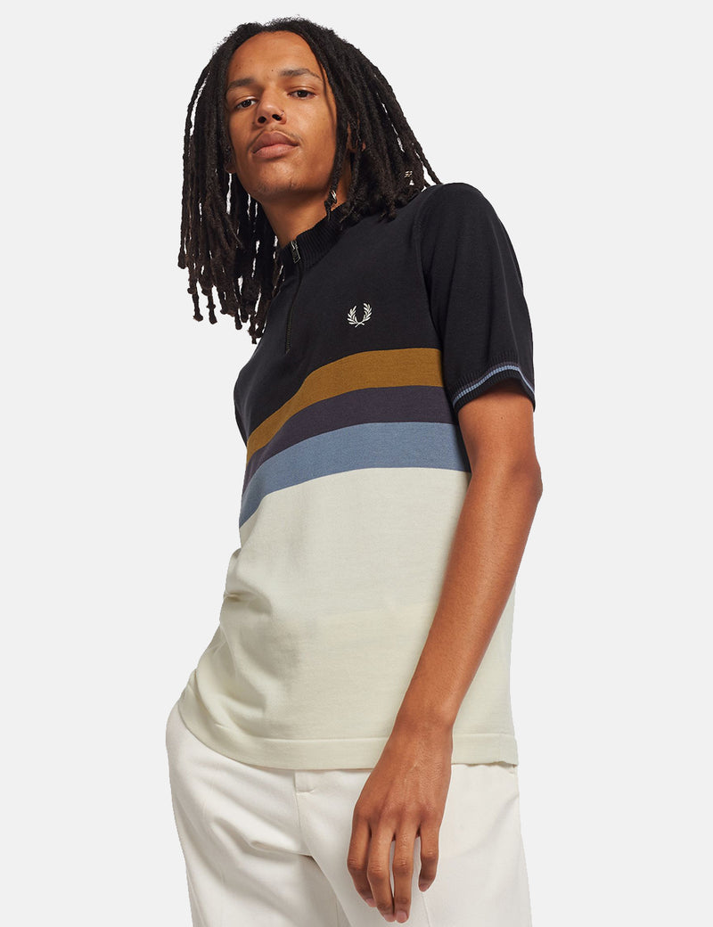 Fred Perry Chemise En Tricot Col Cheminée - Ecru