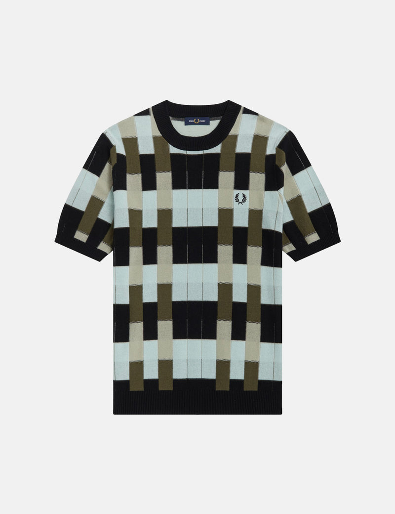 Fred PerryジャカードニットTシャツ-ブラック| URBAN EXCESS。