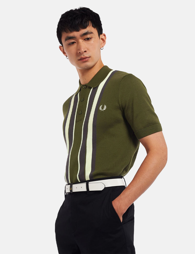 Chemise En Tricot À Rayures Fred Perry - Vert Militaire