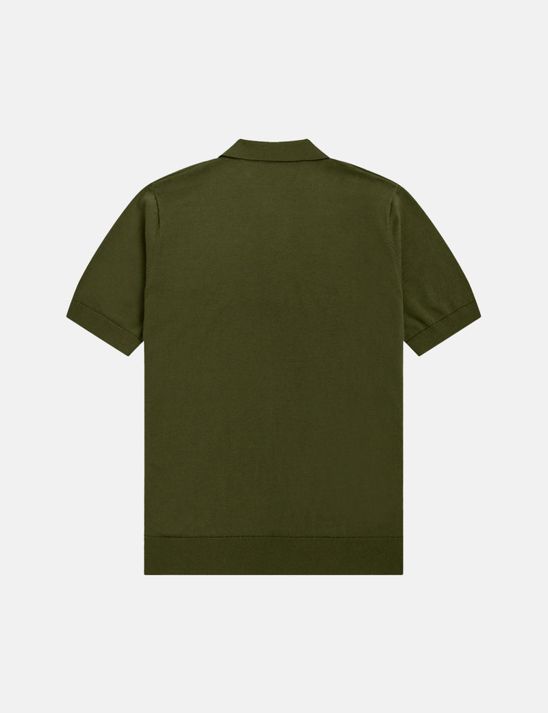 Fred Perry Striped Knitted Shirt - Military Green