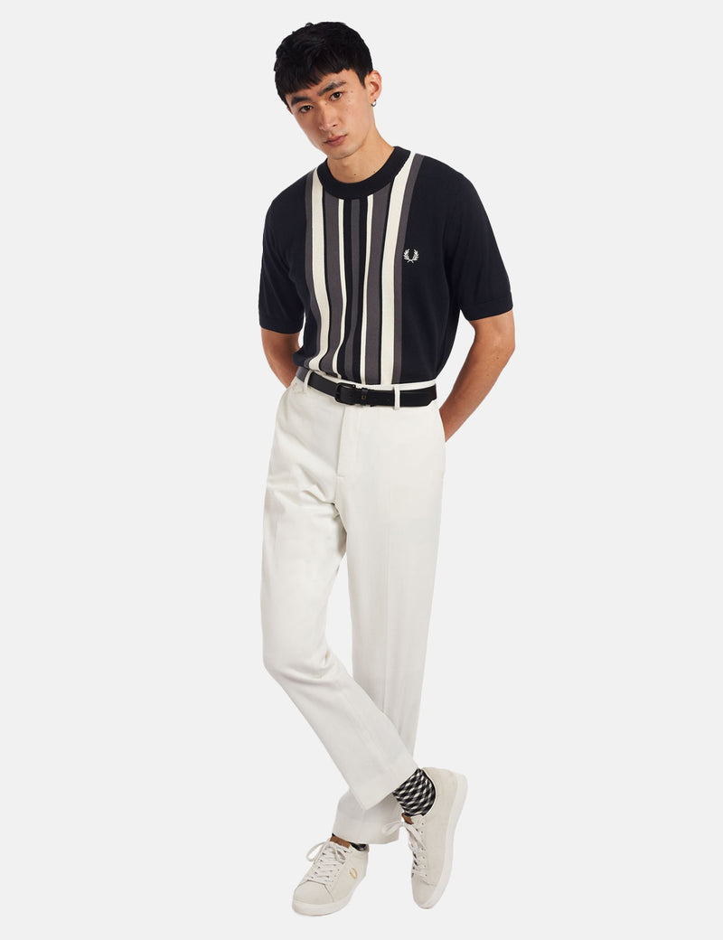 Fred PerryストライプニットTシャツ-ブラック