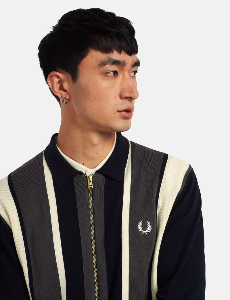 Cardigan zippé à rayures Fred Perry - Bleu marine