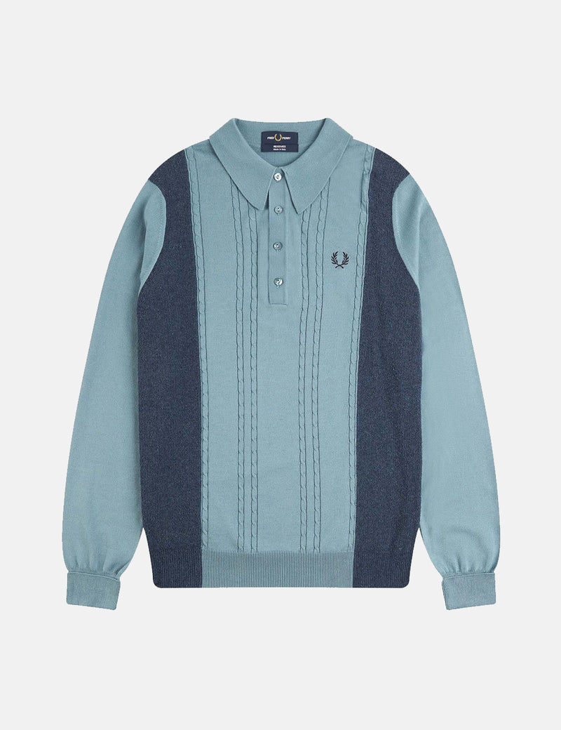 Fred Perry Re-issues Cable Knit Panel Shirt - Ash Blue