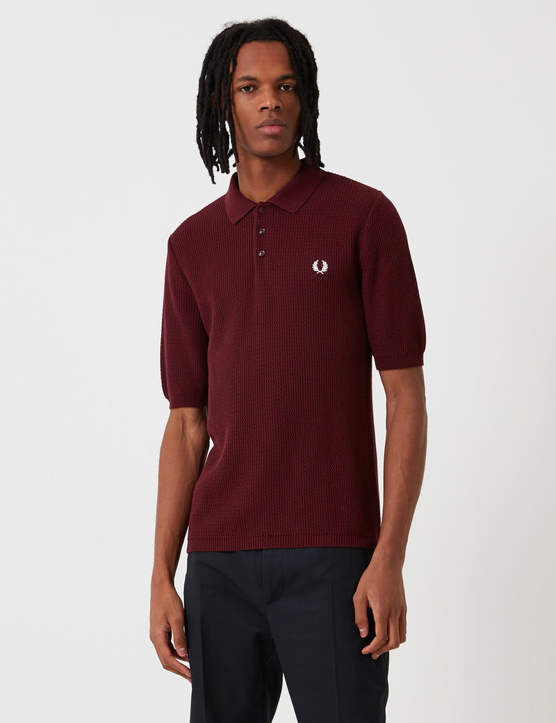 Fred Perry Re-issues Texture Knit Polo Shirt-Aubergine Purple