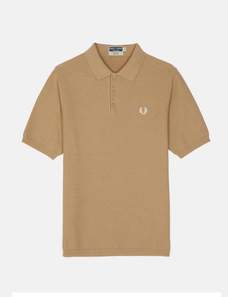 Fred Perry Re-issues Texture Knit Polo Shirt-Biscuit Brown