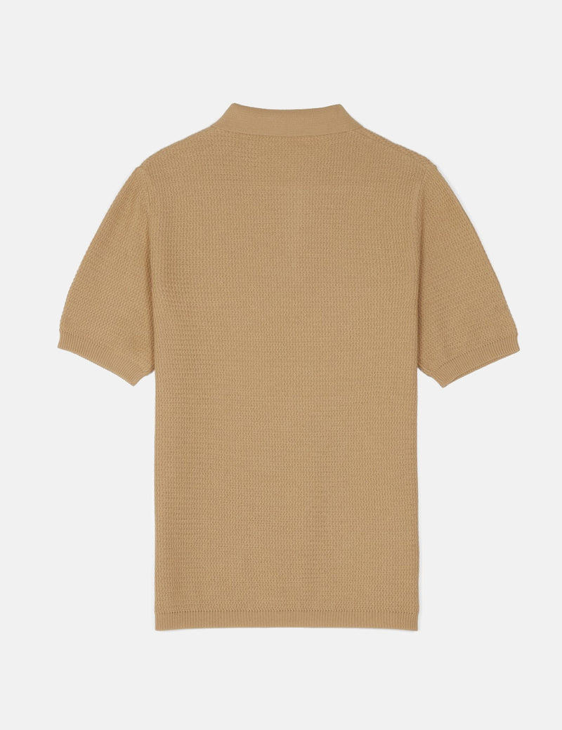 Fred Perry Re-issues Texture Knit Polo Shirt - Biscuit Brown
