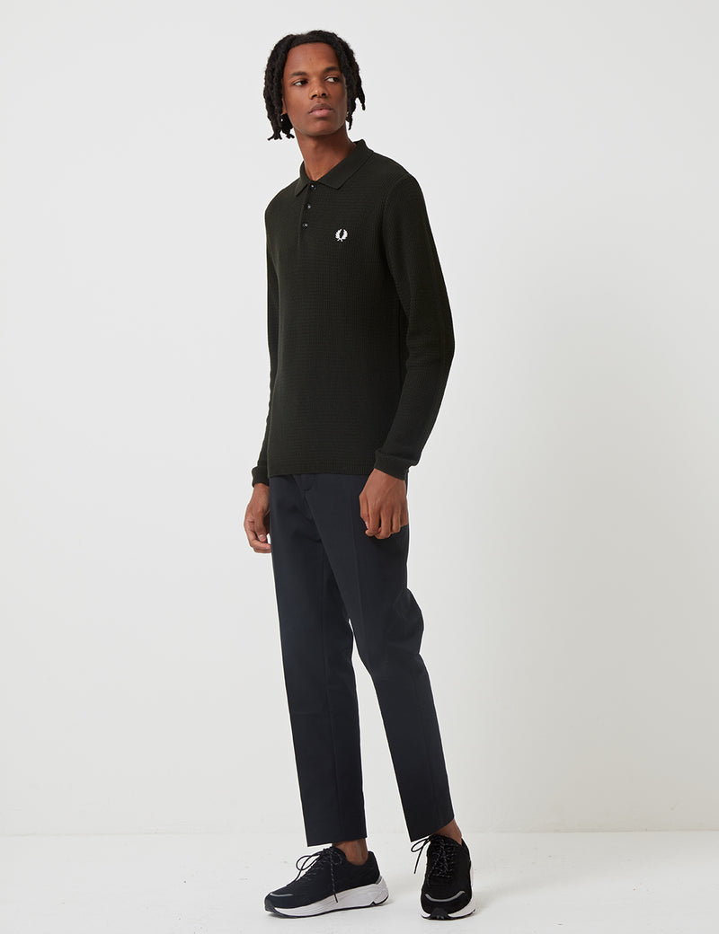 Fred Perry Re-issues L/S Texture Knit Polo Shirt - Hunting Green