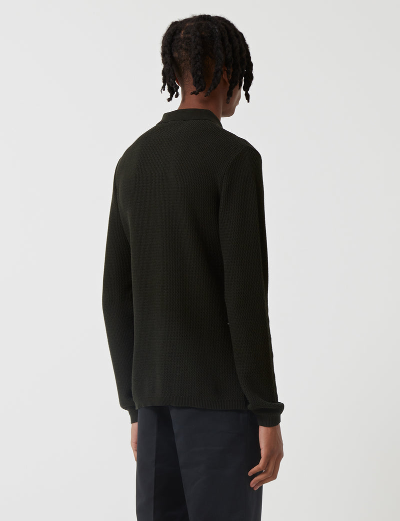 Fred Perry Re-issues L/S Texture Knit Polo Shirt - Hunting Green