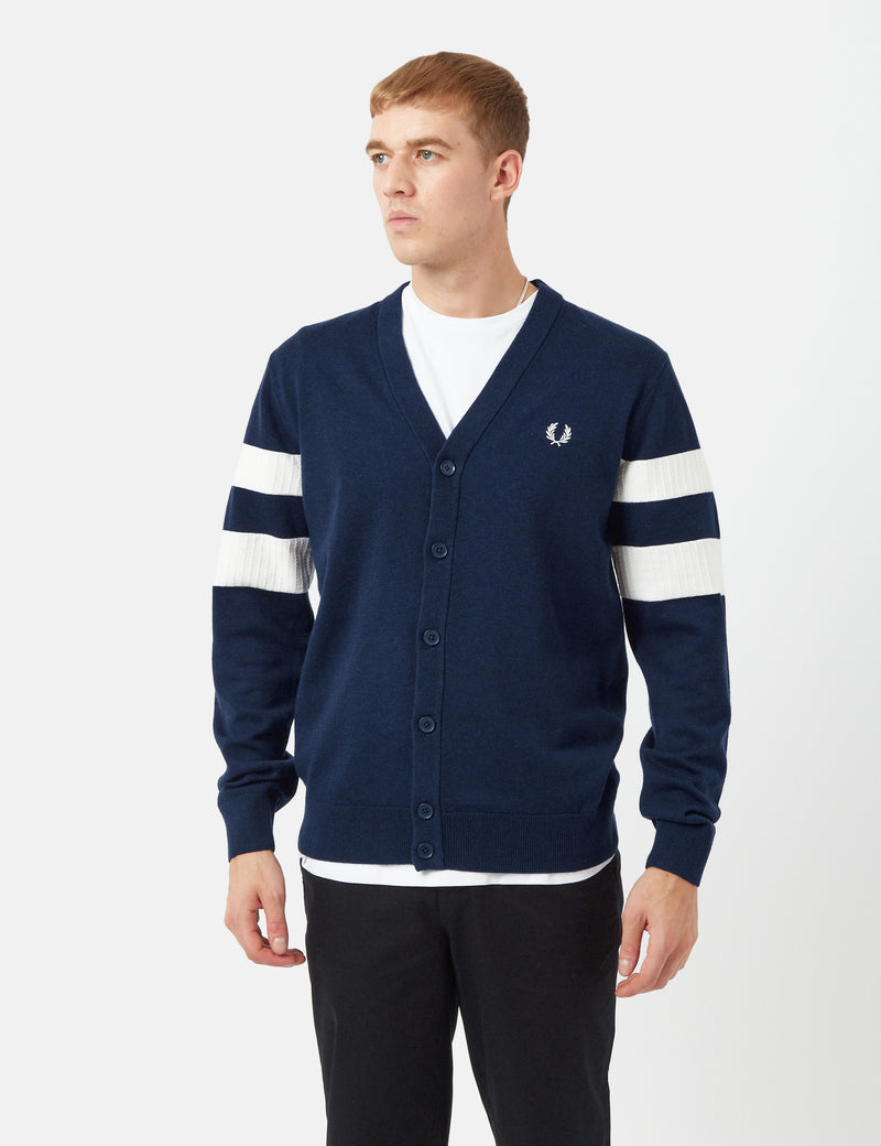 Fred Perry Cardigan à manches à liseré - Bleu marine français