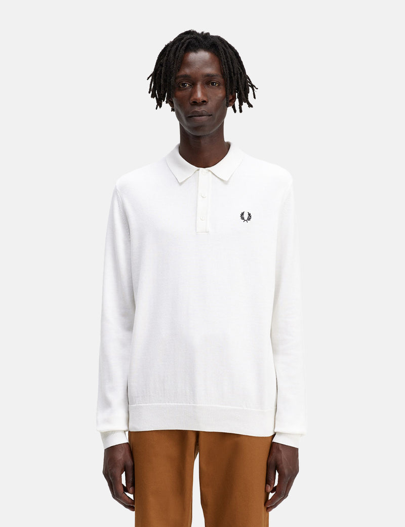 Fred Perry Knitted Long Sleeve Shirt - Snow White
