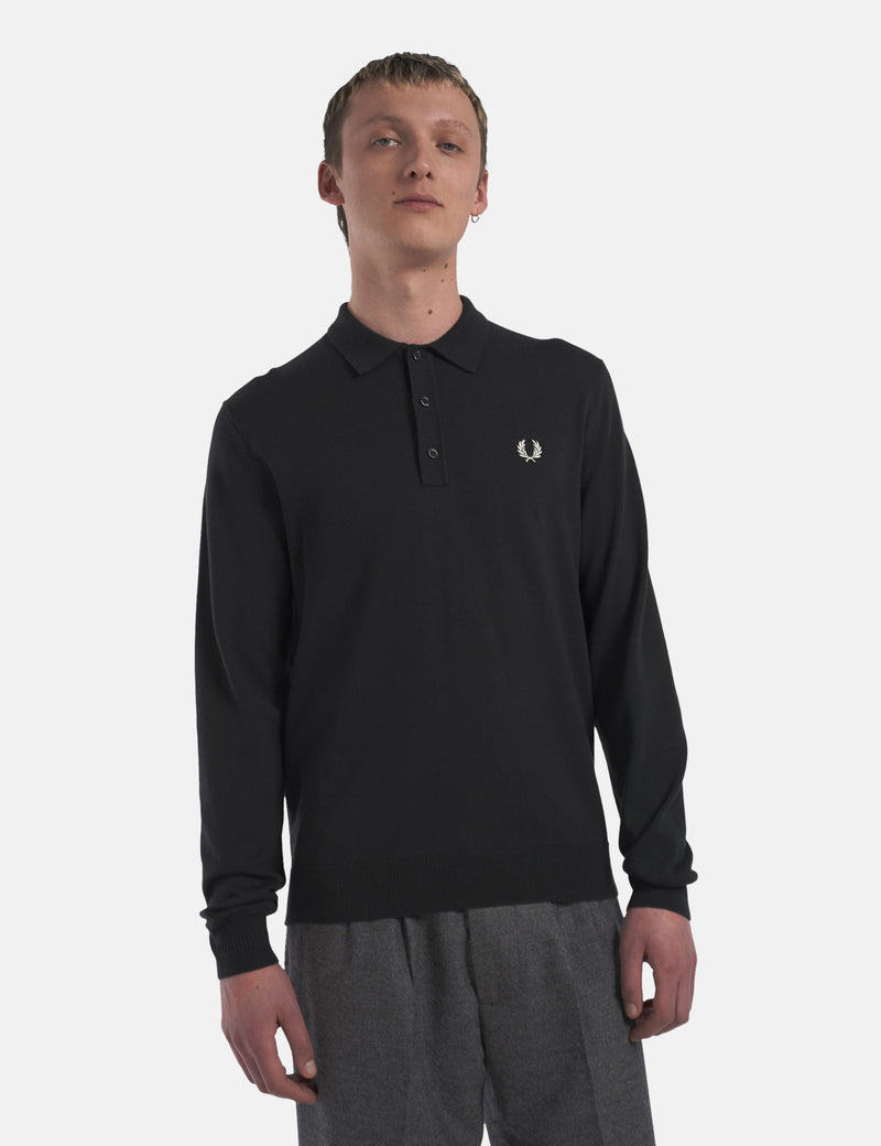 Fred Perry Long Sleeve Knitted Shirt - Night Green