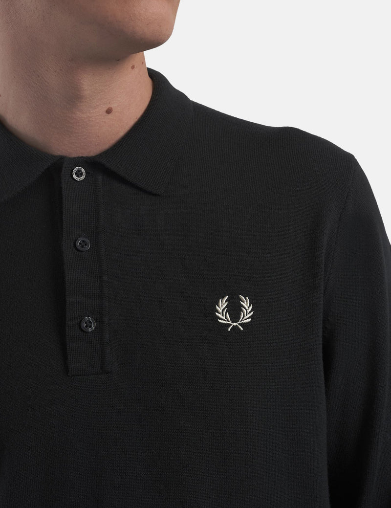 Fred Perry Long Sleeve Knitted Shirt - Night Green
