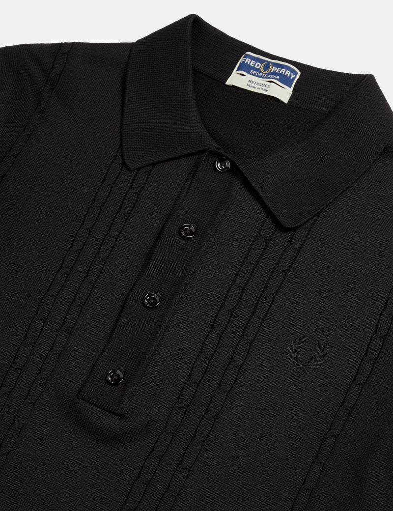 Fred Perry Re-issues S/S Cable Knitted Shirt - Black