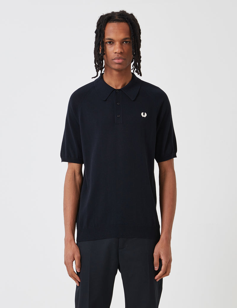Fred Perry Raglan Sleeve Knit Shirt - Navy