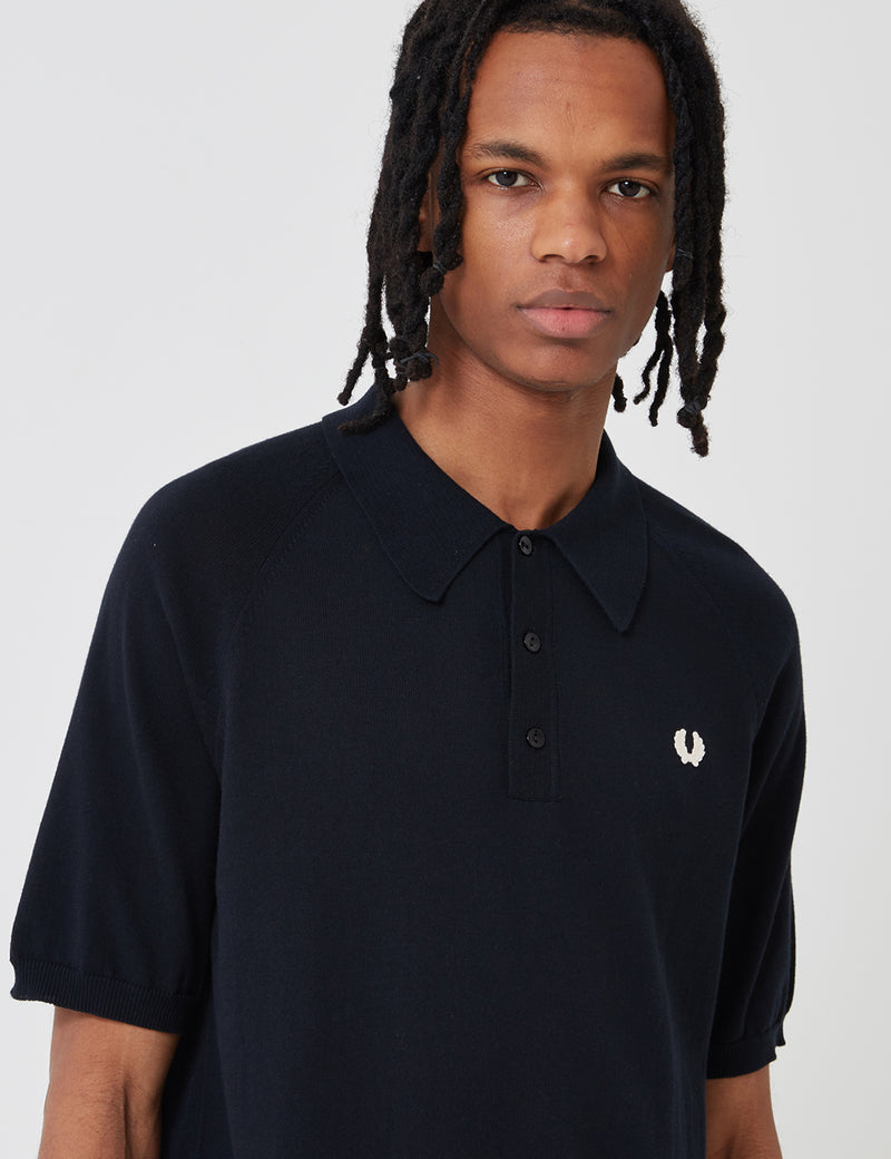 Fred Perry Raglan Sleeve Knit Shirt - Navy