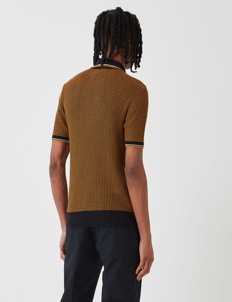 Fred Perry Re-issues Two Colour Texture Knit Shirt - Black/Gold