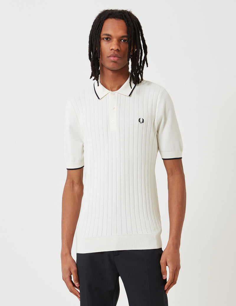 Fred Perry Textured Front Knitted Shirt - Light Ecru