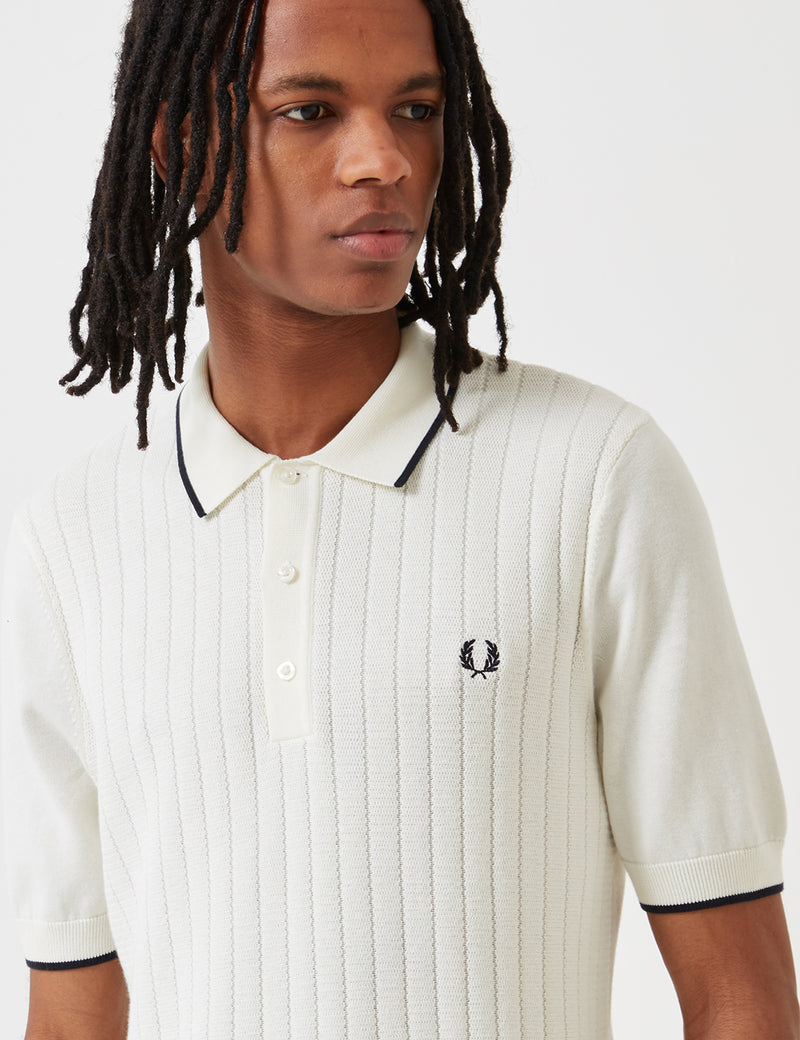 Fred Perry Textured Front Knitted Shirt - Light Ecru