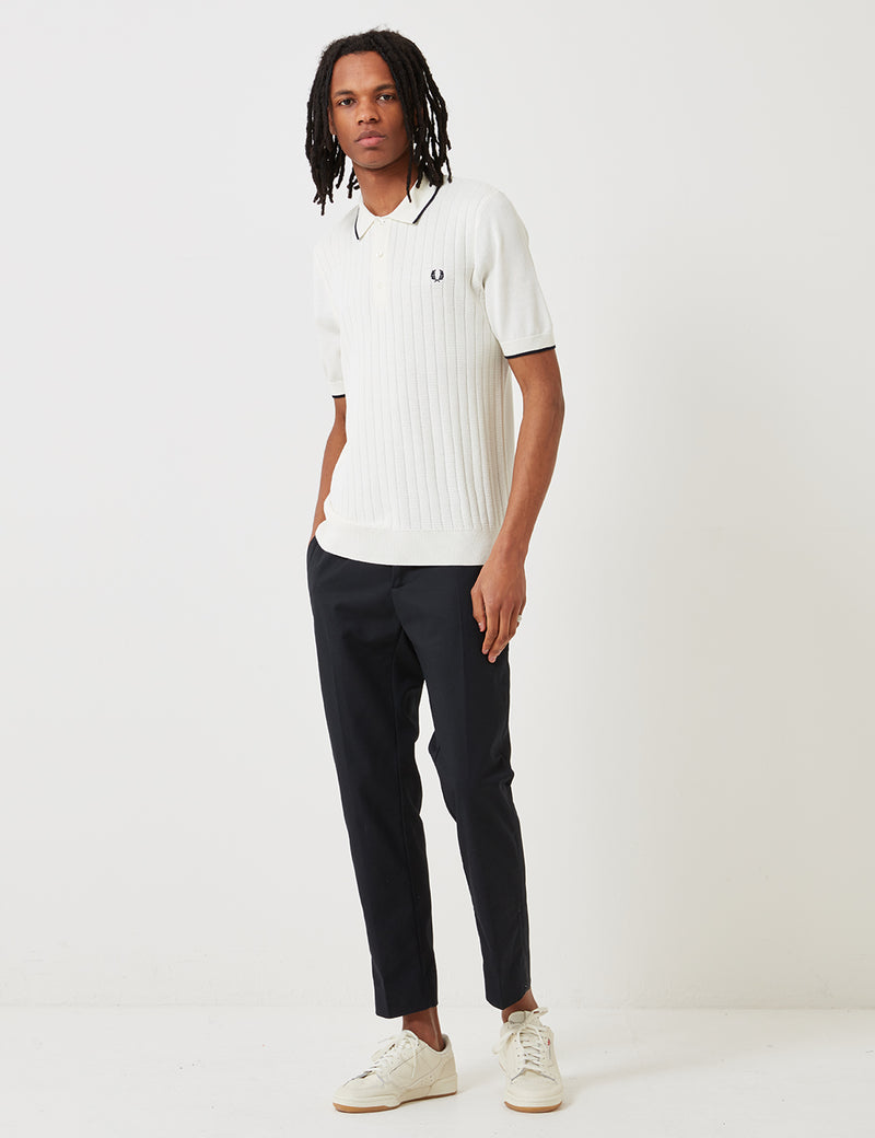 Fred Perry Textured Front Knitted Shirt - Light Ecru