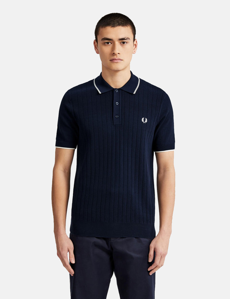 Fred Perry Textured Front Knitted Shirt - Deep Carbon