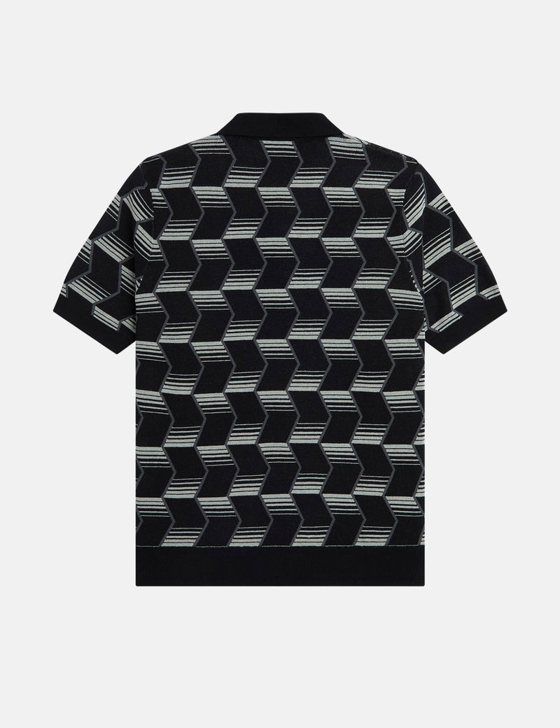 Fred Perry Chevron Stripe Knitted Shirt - Black