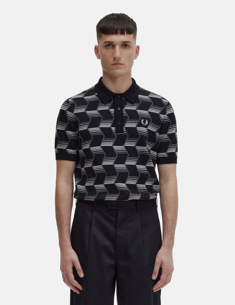 Fred Perry Chevron Stripe Knitted Shirt - Black