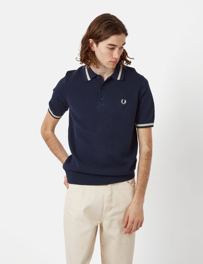 Fred Perry Textured Knitted Shirt - Deep Carbon Grey