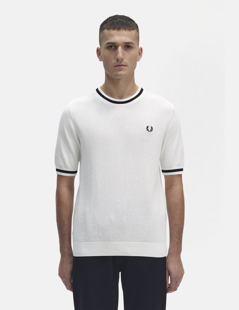 Fred Perry Textured Knitted T-Shirt - Snow White