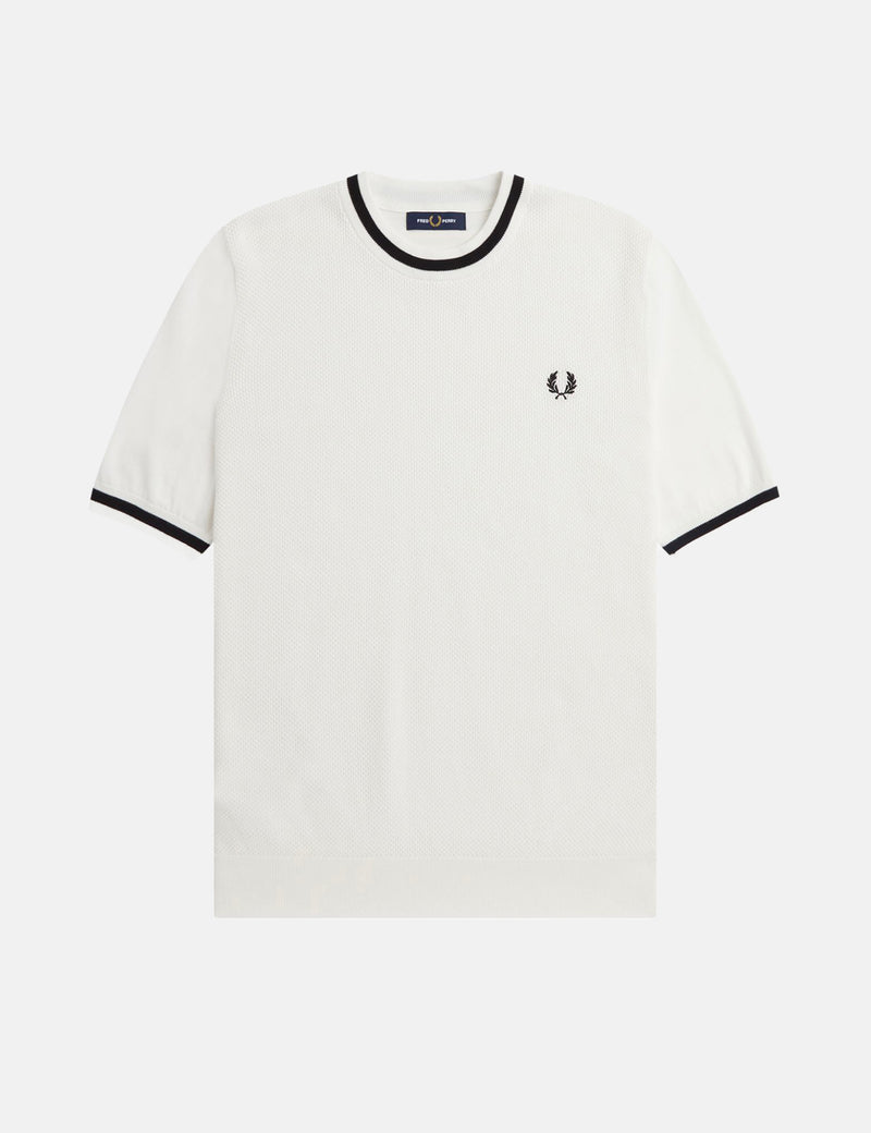 Fred Perry Textured Knitted T-Shirt - Snow White