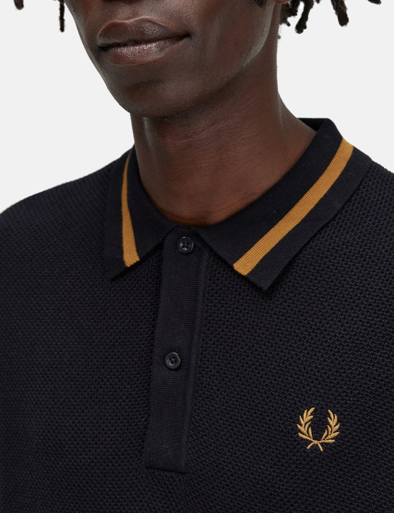 Fred Perry Textured Front Knitted Shirt - Black