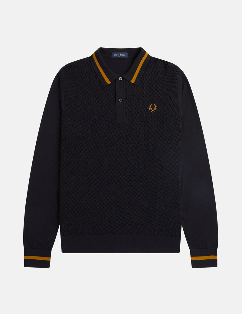 Fred Perry Textured Front Knitted Shirt - Black