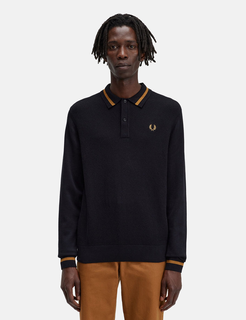 Fred Perry Textured Front Knitted Shirt - Black