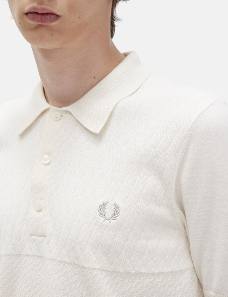 Fred Perry Tonal Panel Knitted Shirt - Ecru