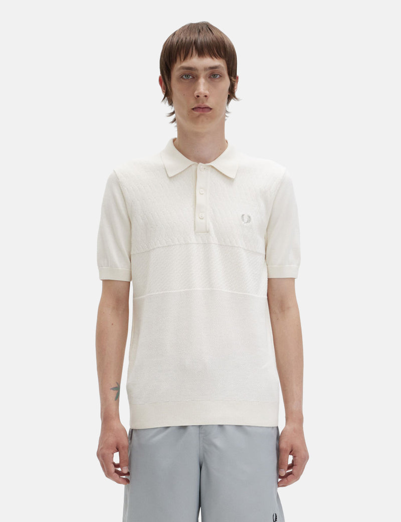 Fred Perry Tonal Panel Knitted Shirt Ecru I Urban Excess. URBAN EXCESS