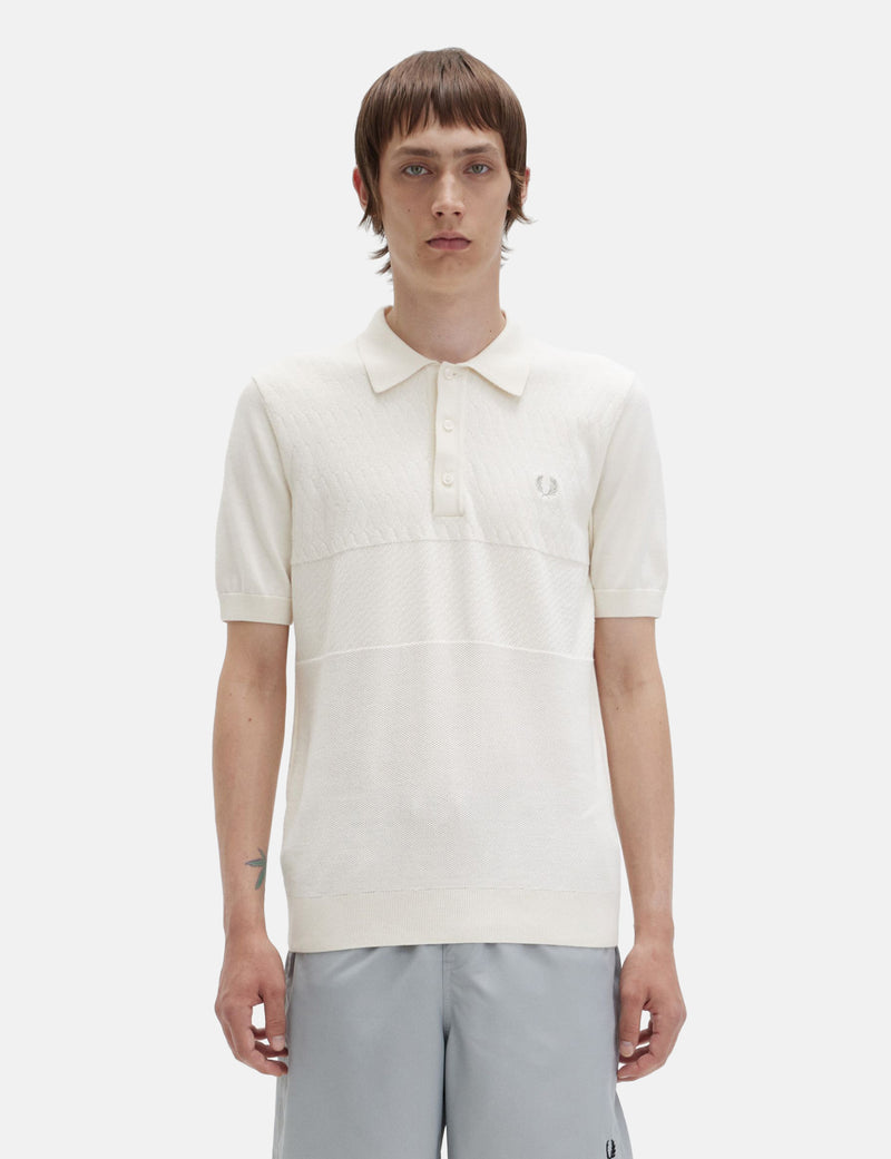 Fred Perry Tonal Panel Knitted Shirt - Ecru