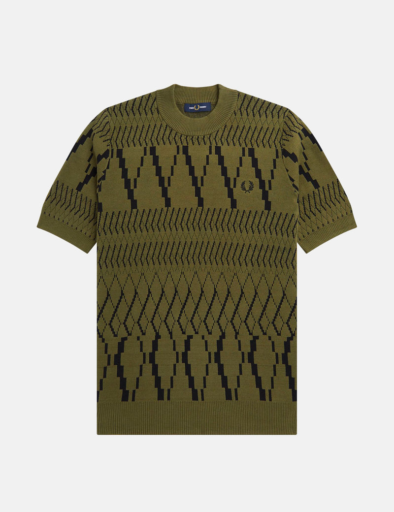 Fred Perry Argyle Panel Knitted T-Shirt - Uniform Green